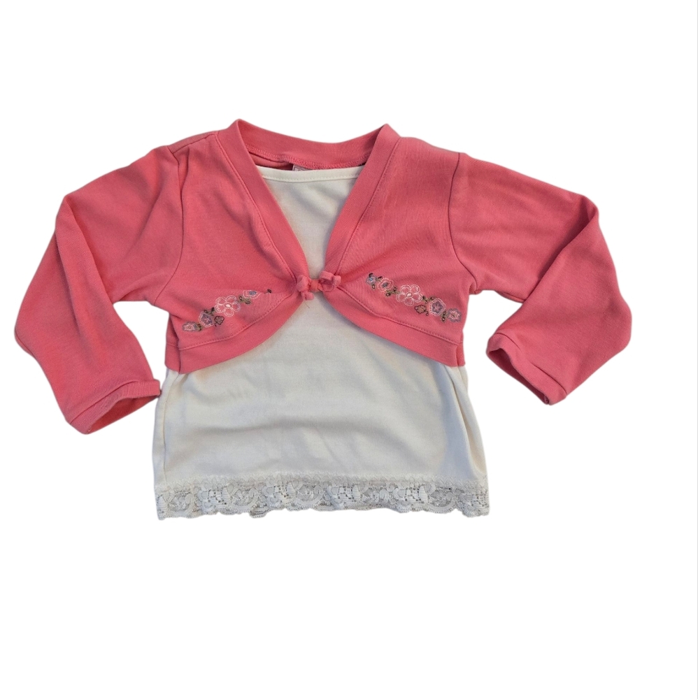 Vintage Y2k Little Lindsey Pink Shrug White Lace Top